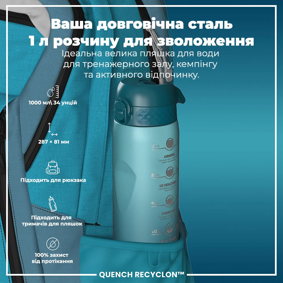 Пляшка для води ION8 Recyclon 1000 мл Блакитна