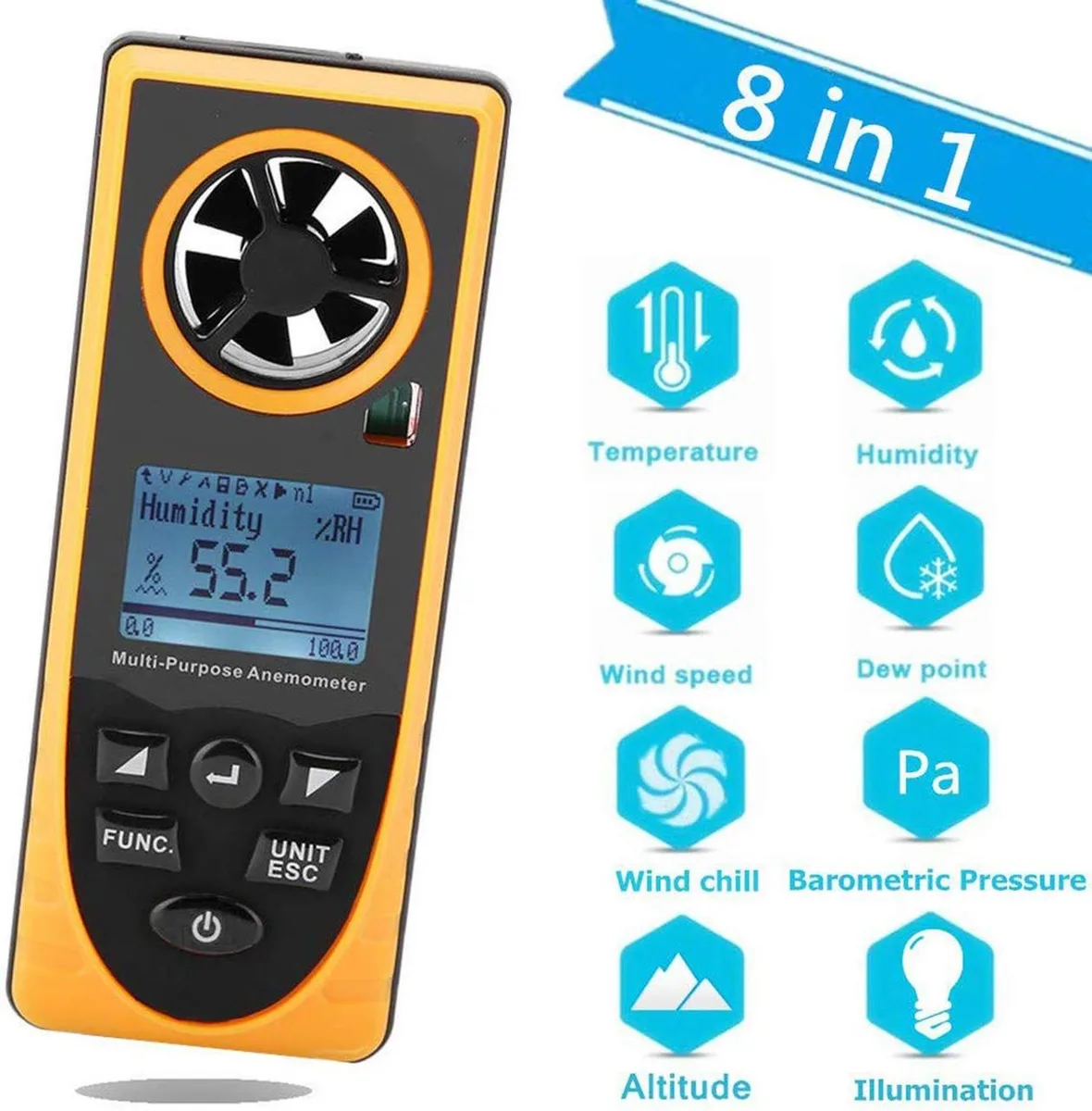 Анемометр Benetech GM8910 8 в 1 0,7-30 м/с пластик 48x21,2x122 мм
