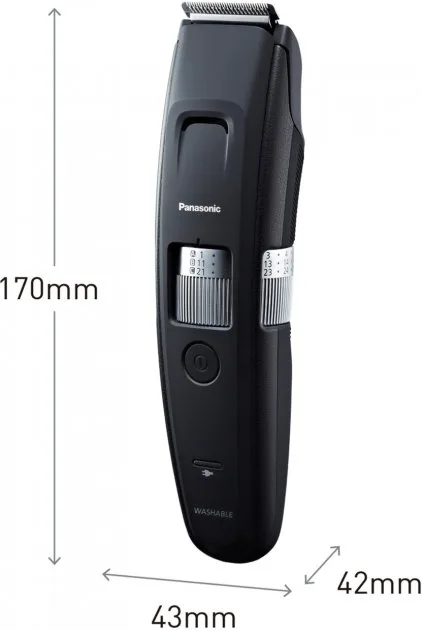 Тример Panasonic для бороди та вусів, комбінований (мережевий та акумуляторний), 4 насадки, сталеві леза, чорний.