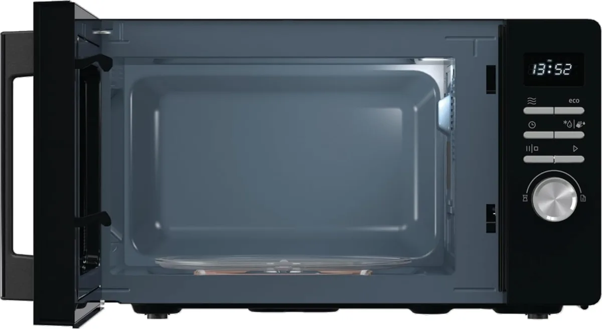 Мікрохвильова піч Gorenje, 23 л, електронне управління, 800 Вт, функція грилю, LED-дисплей, чорний колір.