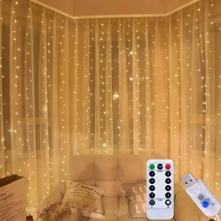 Гірлянда світлодіодна проволока 3х3 м золото 300 LED USB з пультом