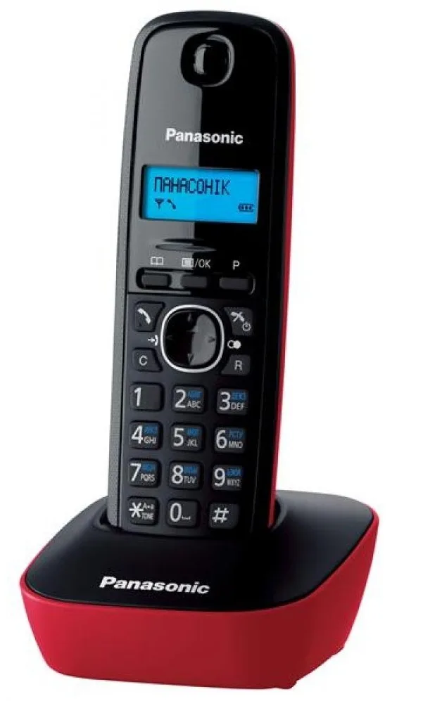 Радіотелефон DECT Panasonic чорний червоний монохромний