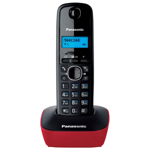 Радіотелефон DECT Panasonic чорний червоний монохромний