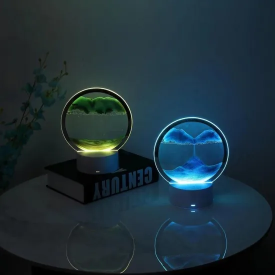 Нічник 3D пісок скло 30х20 см сірий LED 7 режимів