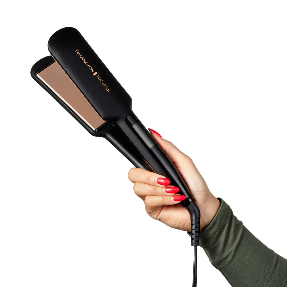 Випрямляч волосся Remington PROluxe Midnight з широкими пластинами, 9 температурними режимами (150-230°C), чохлом, дисплеєм та кер