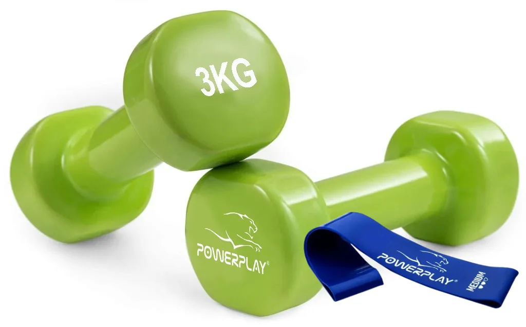 Гантелі вінілові Active Point 3 кг Помаранчеві 2 шт + Резинка для фітнесу 7,5 кг