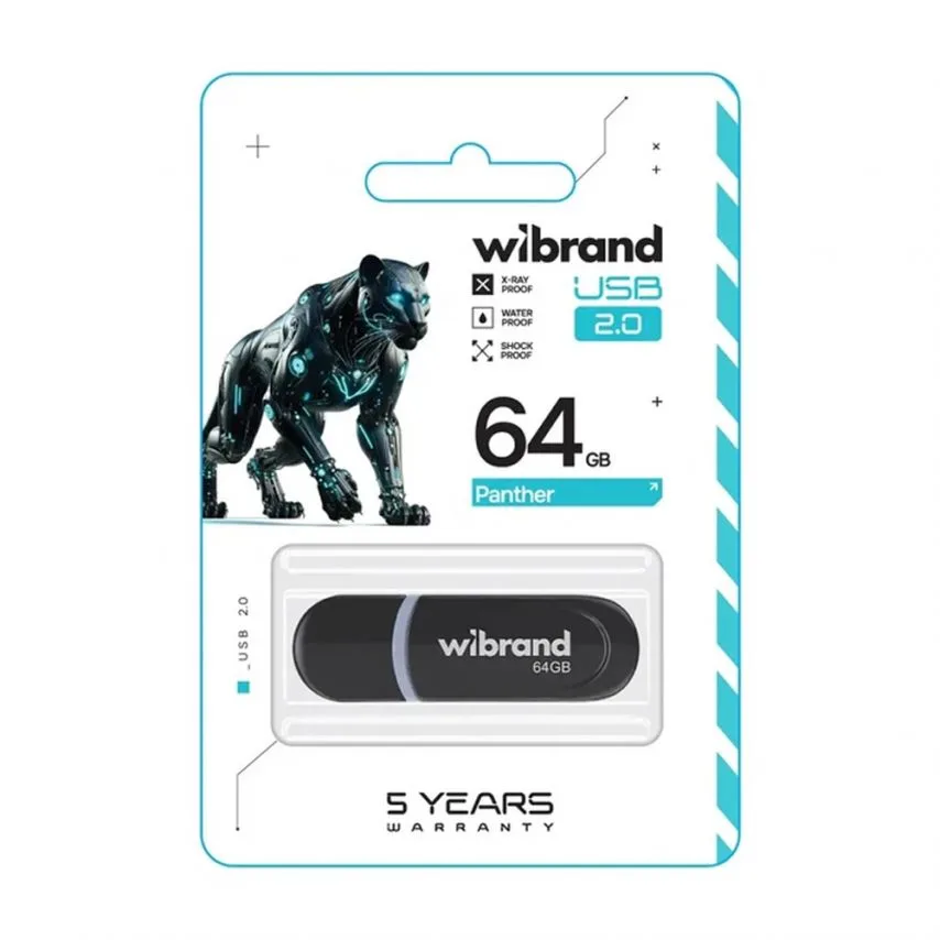 Флеш-пам'ять USB Wibrand 64Гб пластик чорна USB 2.0 з кришкою
