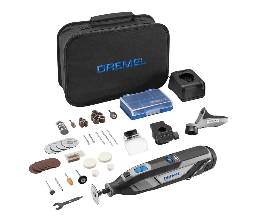 Акумуляторна шліфувально-гравірувальна машина Dremel 8240-3/45 12В з 1х2А·год, 5000-35000 об/хв та 45 аксесуарами.