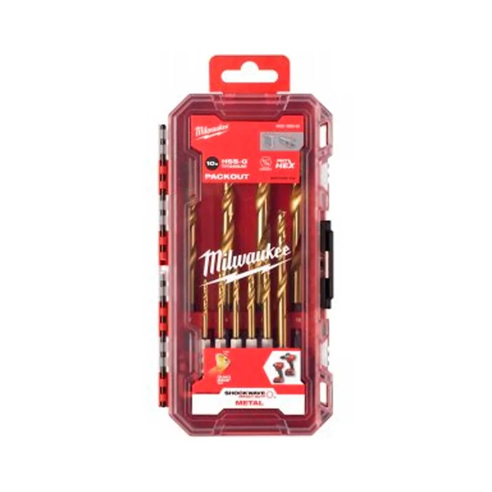 Набор металлических сверл Milwaukee RedHEX Shockwave HSS-TiN, диаметр 3-10 мм, в кейсе, 10 единиц