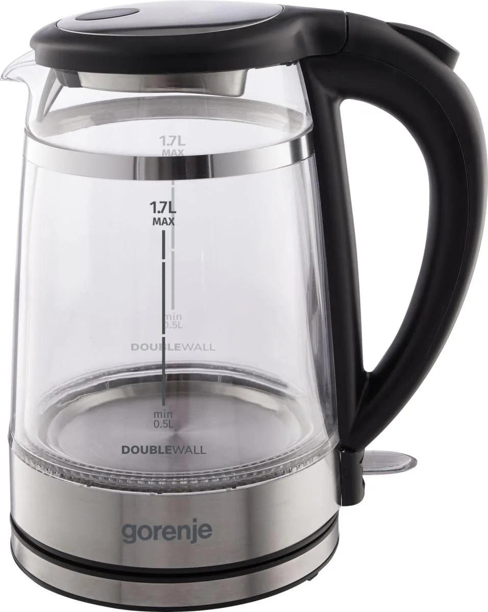 Электрочайник Gorenje 17 л, 2200 Вт, Strix контроль, стеклянный, черный