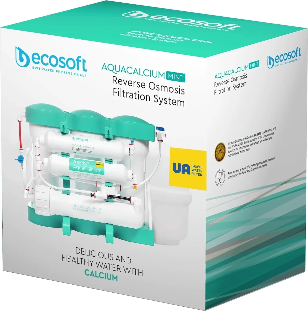 Фільтр зворотного осмосу Ecosoft P’URE AQUACALCIUM Mint, мембрана 75gpd DuPont, картридж AquaCalcium для збагачення води.