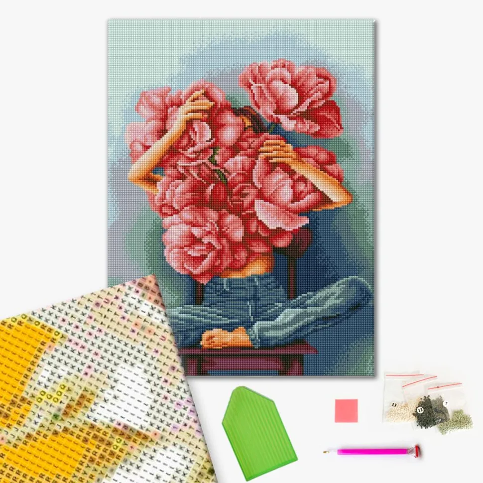 Алмазна мозаїка Brushme 40х50 см Піони з штучних каменів