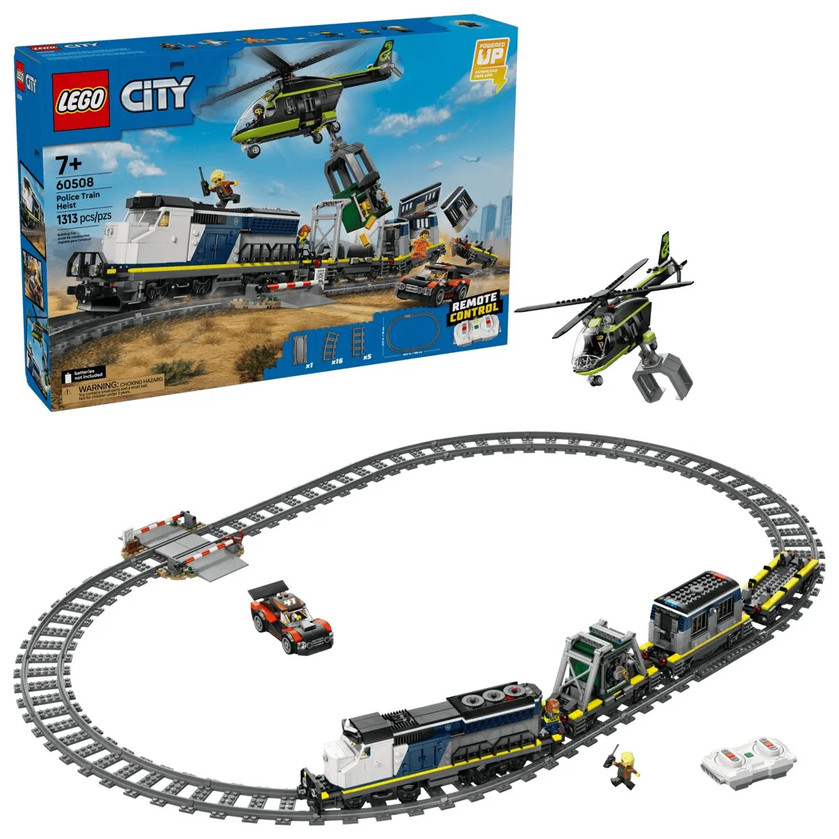 Конструктор LEGO City електричний потяг 5 мініфігурок 3 вагони з пластика