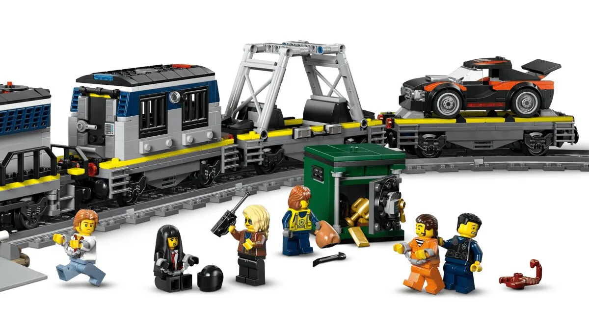 Конструктор LEGO City електричний потяг 5 мініфігурок 3 вагони з пластика