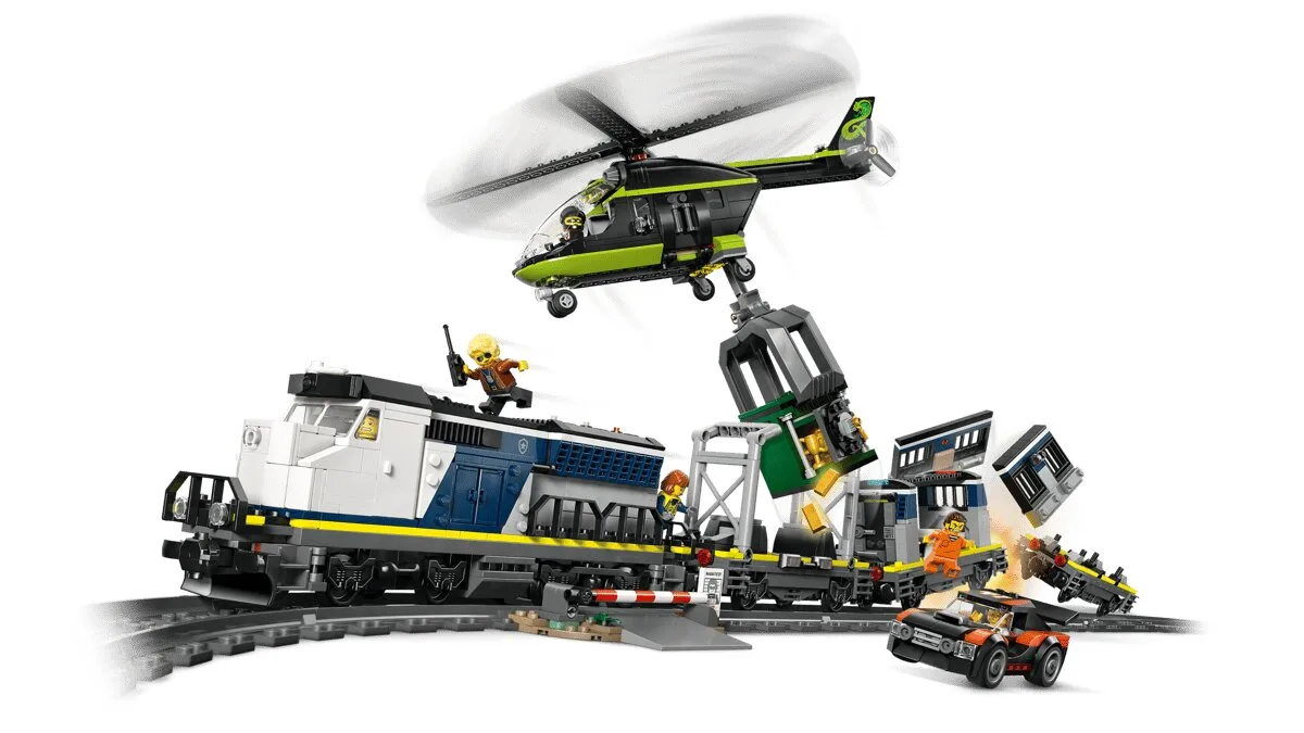 Конструктор LEGO City електричний потяг 5 мініфігурок 3 вагони з пластика