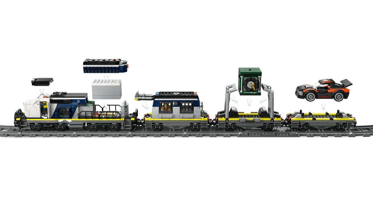 Конструктор LEGO City електричний потяг 5 мініфігурок 3 вагони з пластика