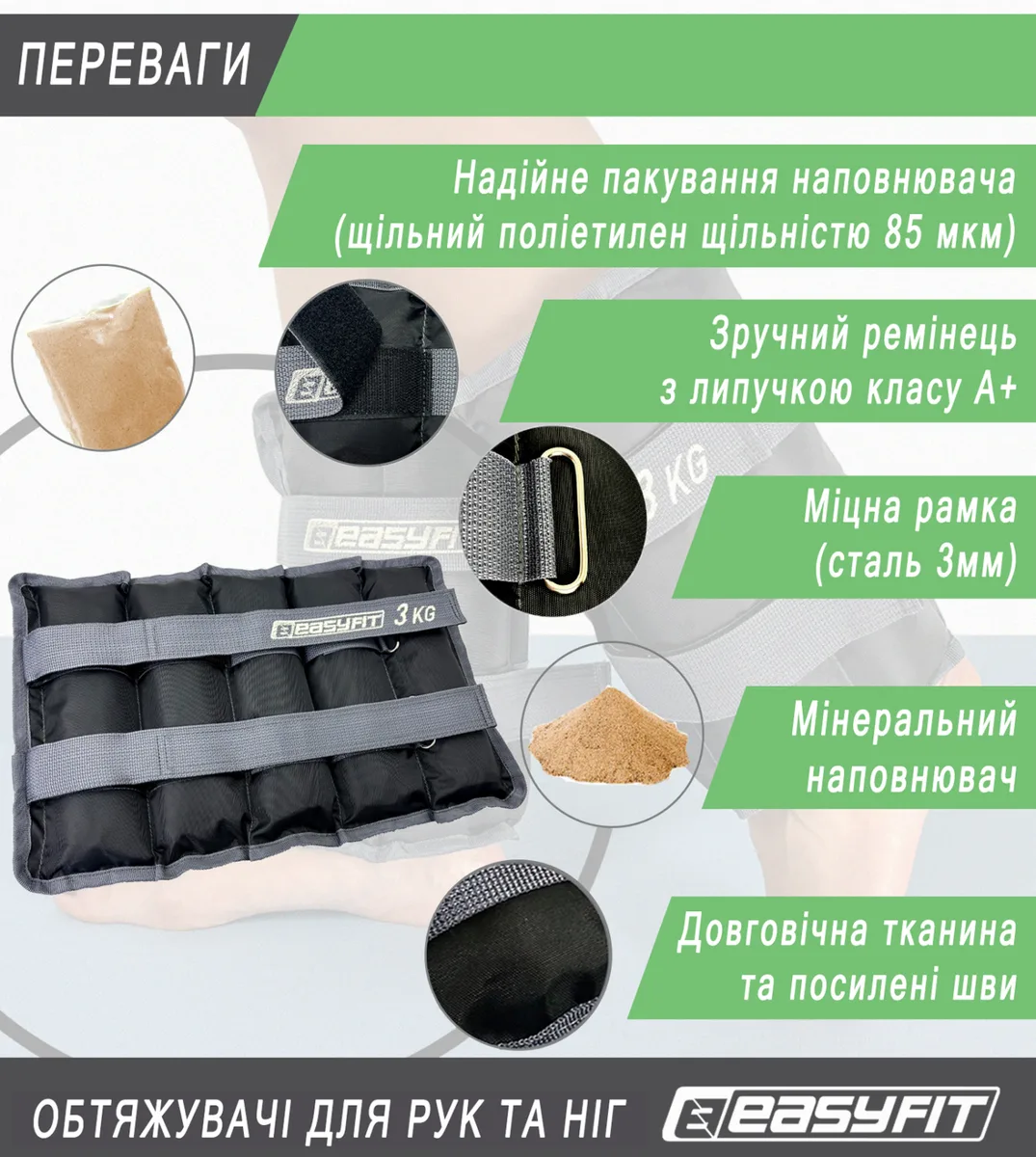 Утяжелювачі EasyFit Оксфорд 3 кг Чорні