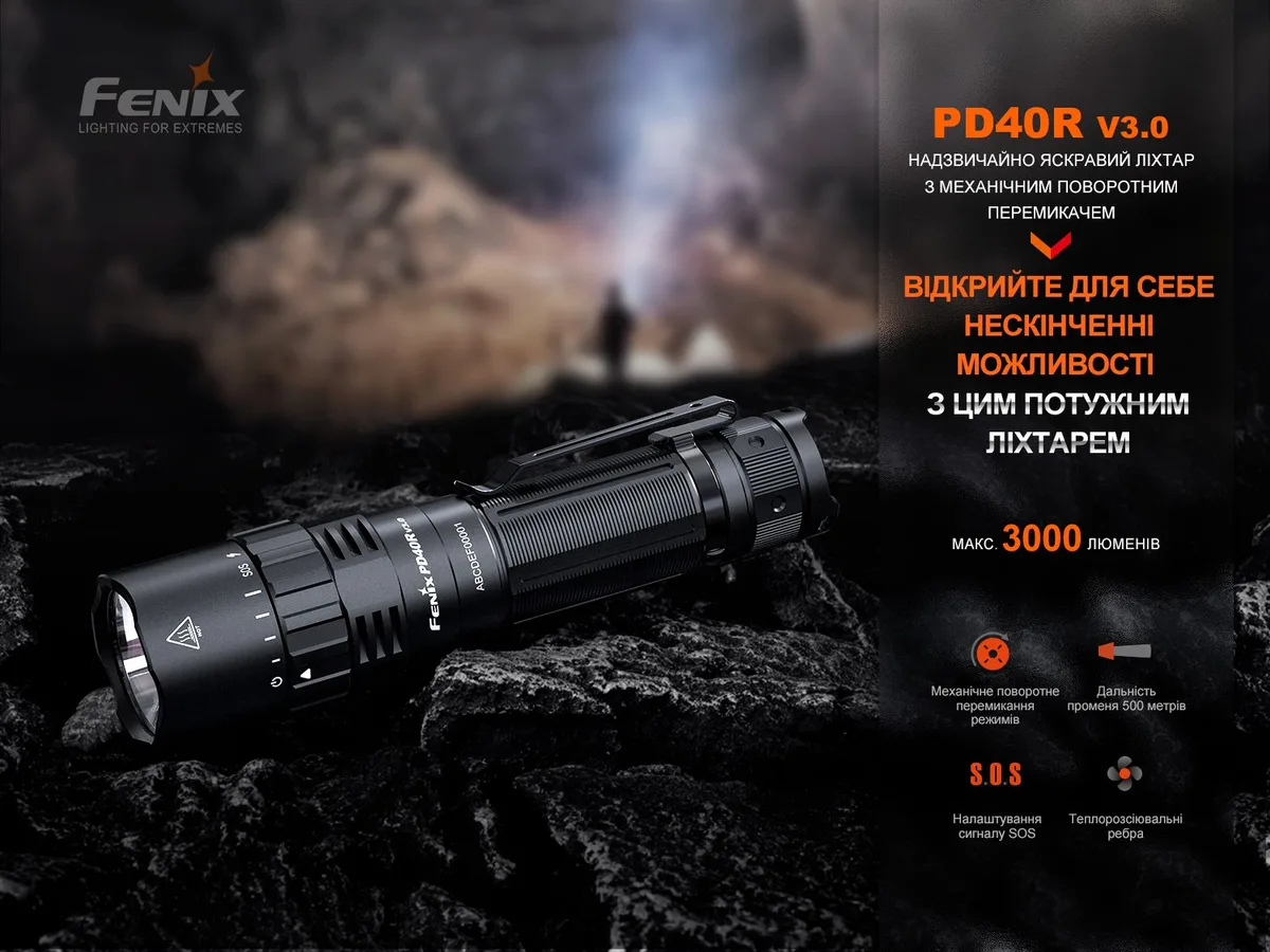 Ручной фонарь Fenix алюминиевый 143х34х26 мм черный 3000 лм