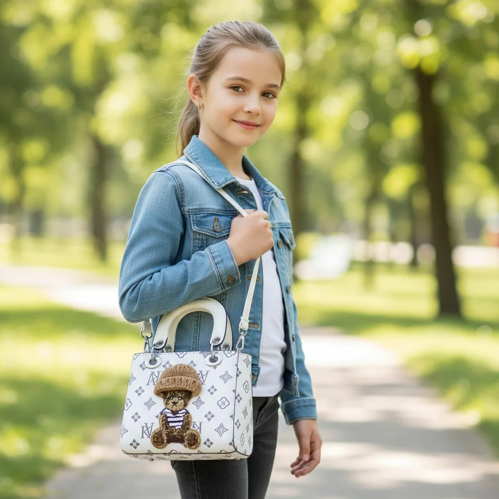 Дитяча сумочка на плече екошкіра 17х20х8 см біла з ведмедиком