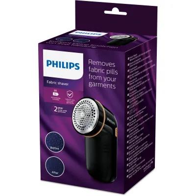 Машинка для очищення від катишків Philips, 8800 обертів за хвилину, велика площа лез, живлення від 2-х батарейок AA, чорного кольо