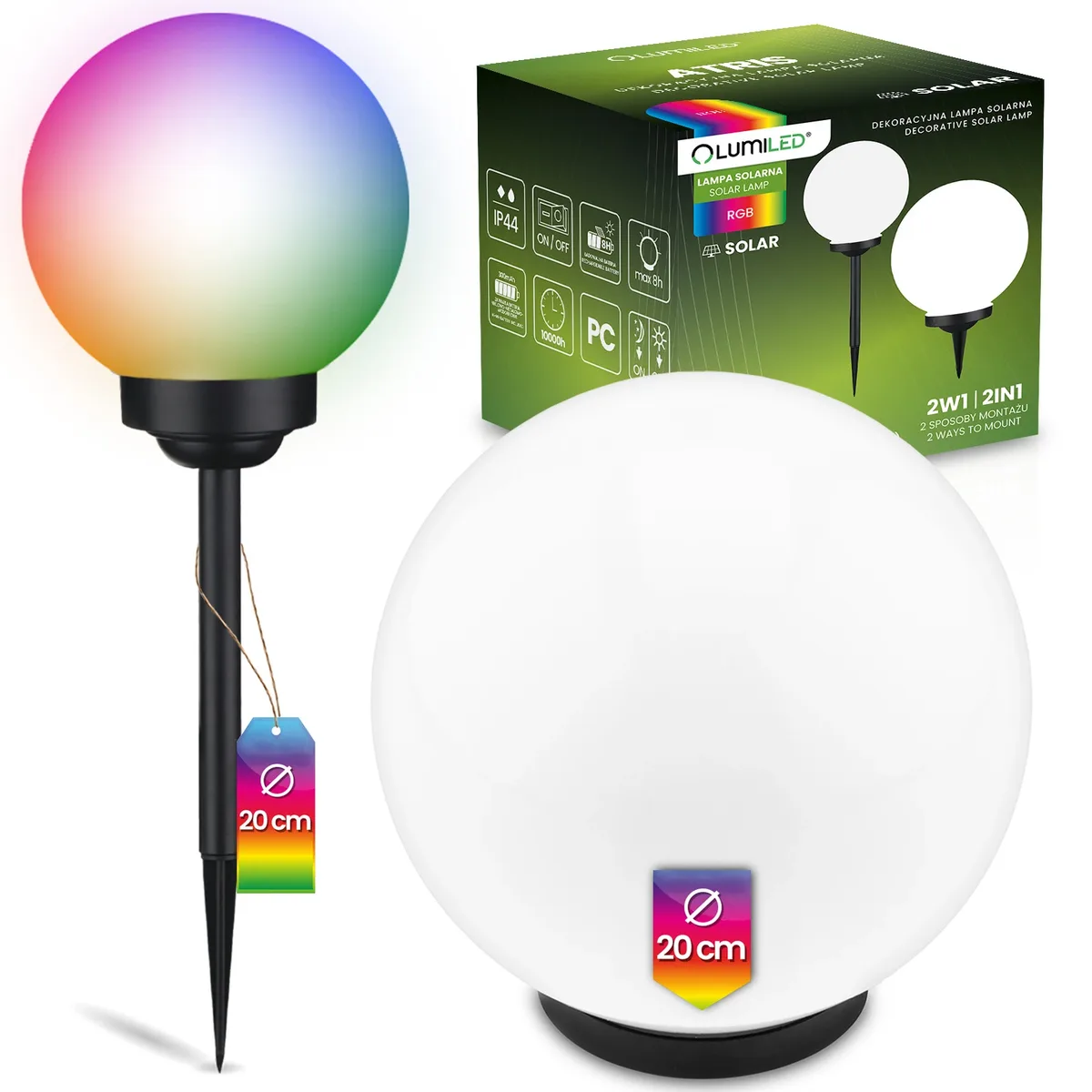 Садова світлодіодна куля LumiLED 20 см полікарбонат RGB асорті