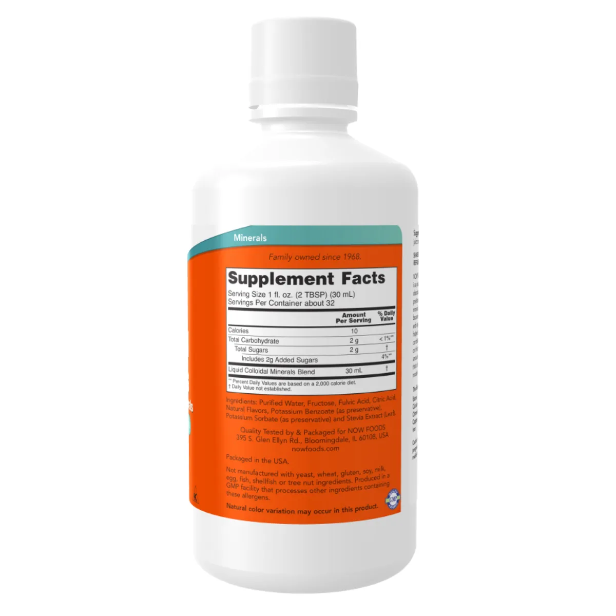 Коллоидные минералы NOW Foods со вкусом малины 32oz растительного происхождения