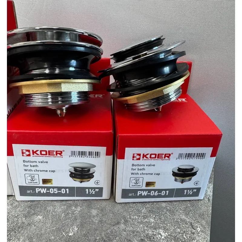 Донний клапан Koer латунь 1 1/2'' хром автоматичний Click-Clack