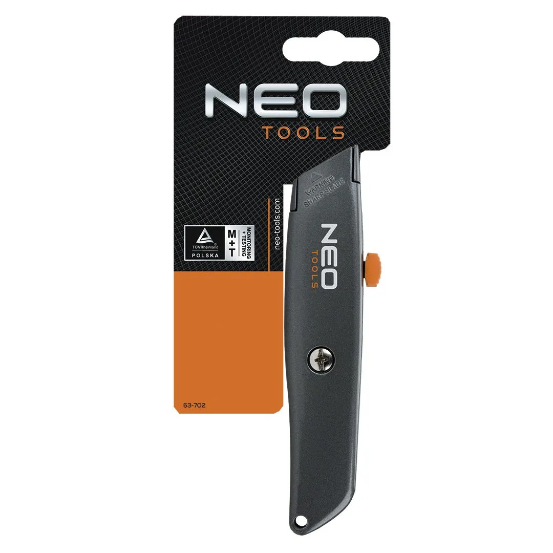 Складаний трапецевидний будівельний ніж Neo Tools, 18 мм, металевий корпус, 155 мм.