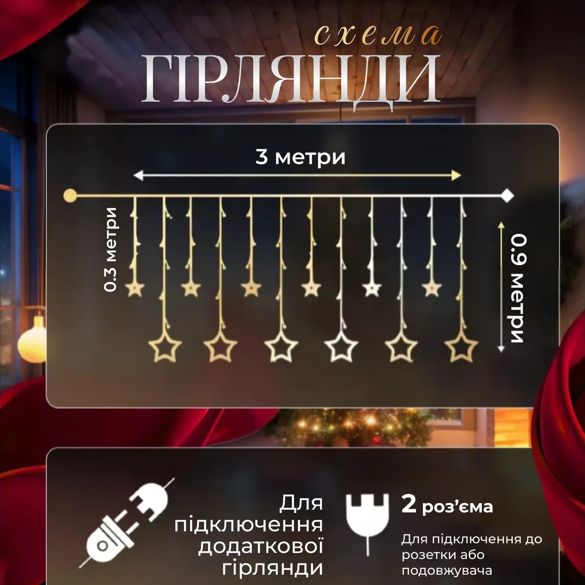 Электрическая гирлянда штора 3х0 9 м синяя для окна фотозон 8 режимов