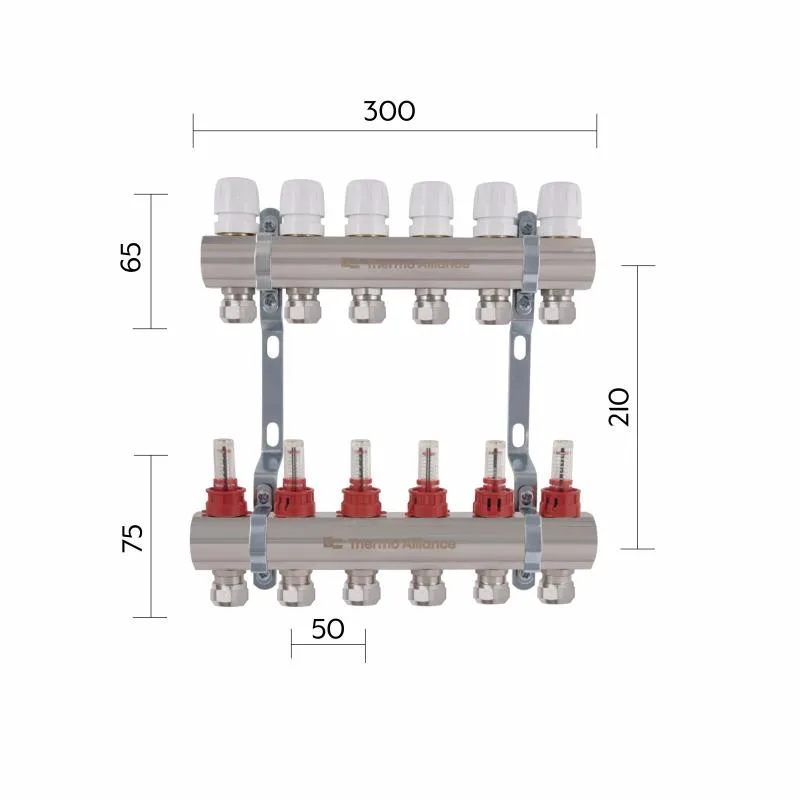 Коллектор латунный Thermo Alliance TAS235W6E 6 выходов 1" никелированный
