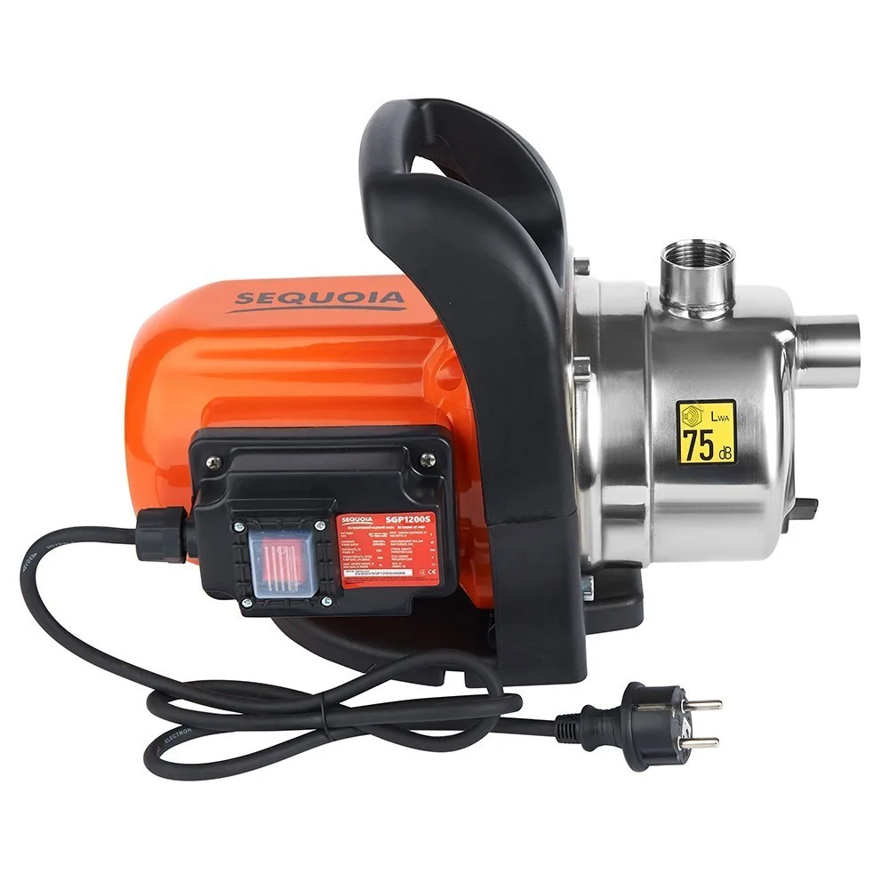 Поверхневий насос для чистої води SEQUOIA SGP1200S, потужність 1200Вт, продуктивність 3800л/год, висота підйому 48м, вага 7.5кг.