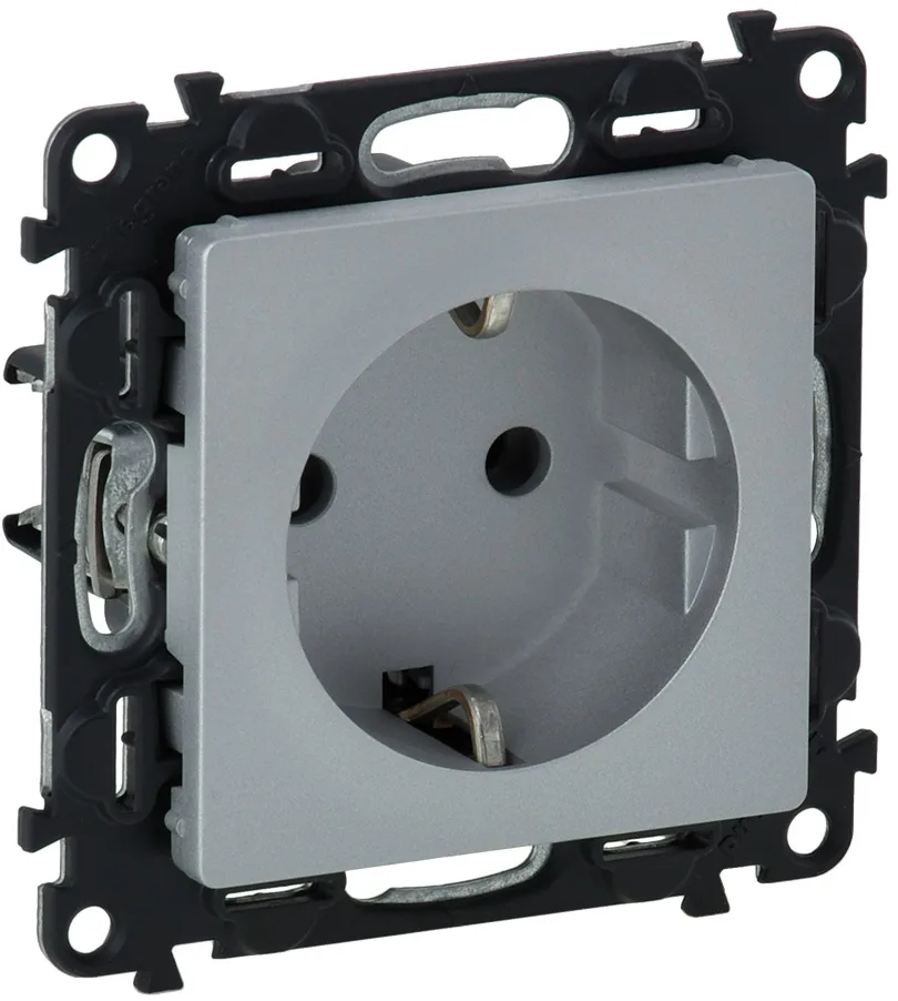 Розетка Schuko Legrand Valena LIFE, 16А, 250V, автоматичні клеми, алюміній