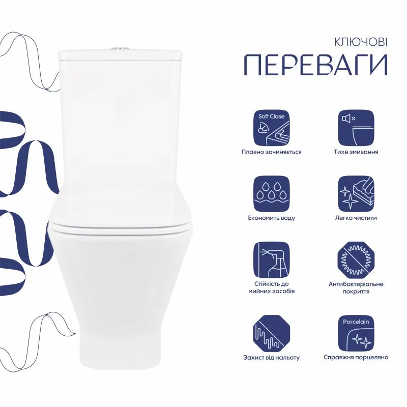 Унітаз-компакт безободковий Qtap 620x365x805 мм керамічний білий з сидінням Soft-close