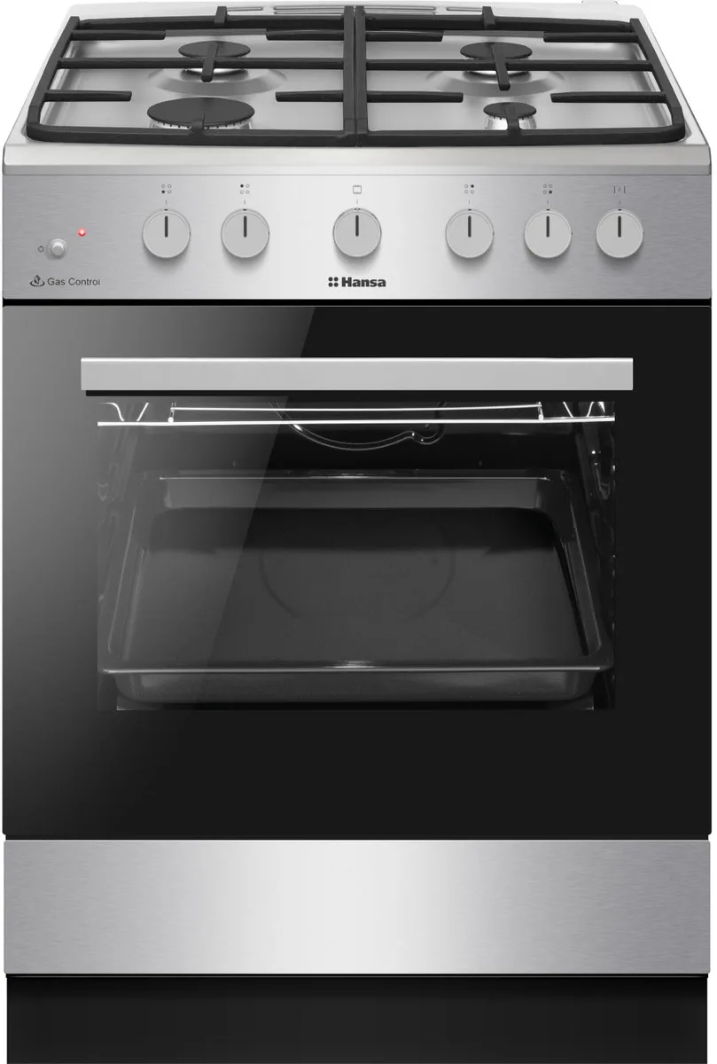 Газова плита Hansa, 70 л, 60x60 см, чавунні решітки, нержавіюча сталь.