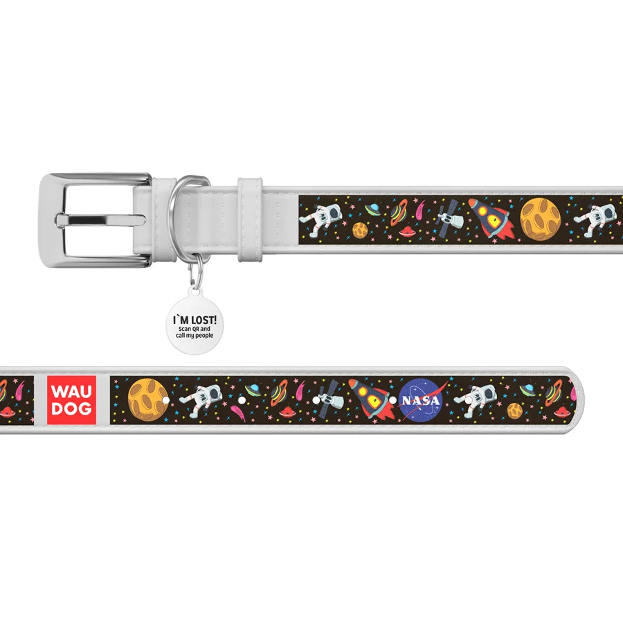 Нашийник WAUDOG Design шкіряний NASA 12 мм x 20-28 см білий