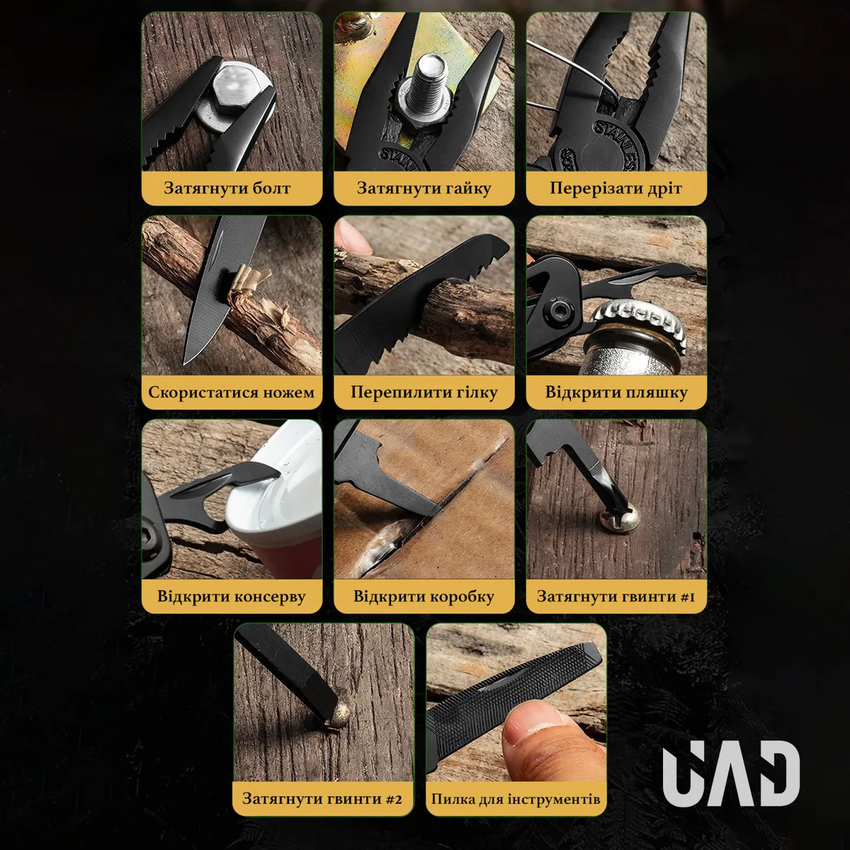 Мультитул UAD BasicCraft 12 инструментов нержавеющая сталь черный