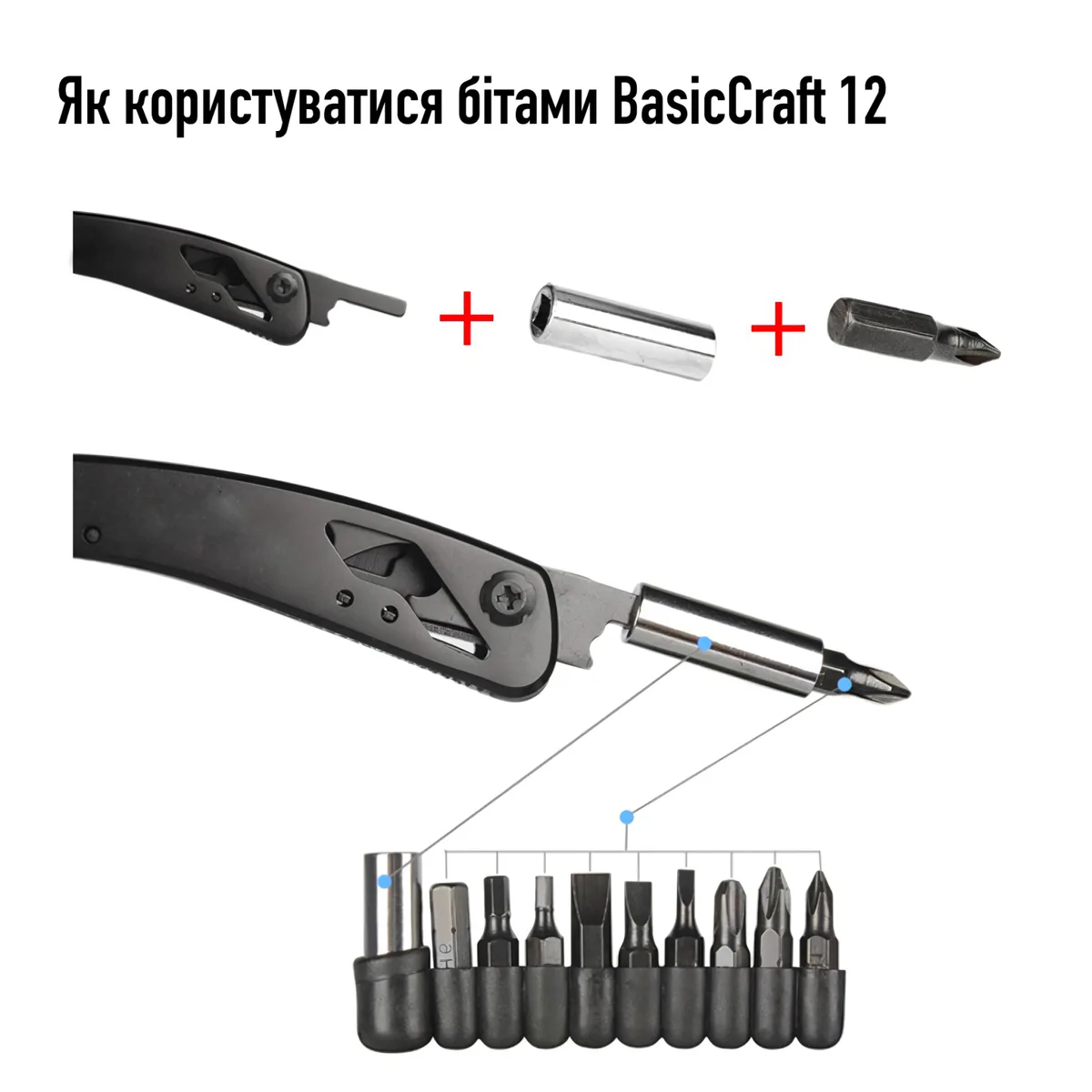 Мультитул UAD BasicCraft 12 инструментов нержавеющая сталь черный