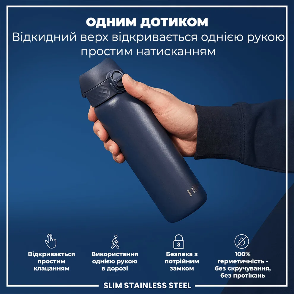 Пляшка для води ION8 нержавіюча сталь 600 мл синя