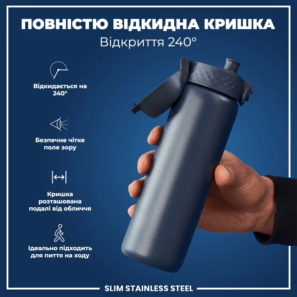 Пляшка для води ION8 нержавіюча сталь 600 мл синя