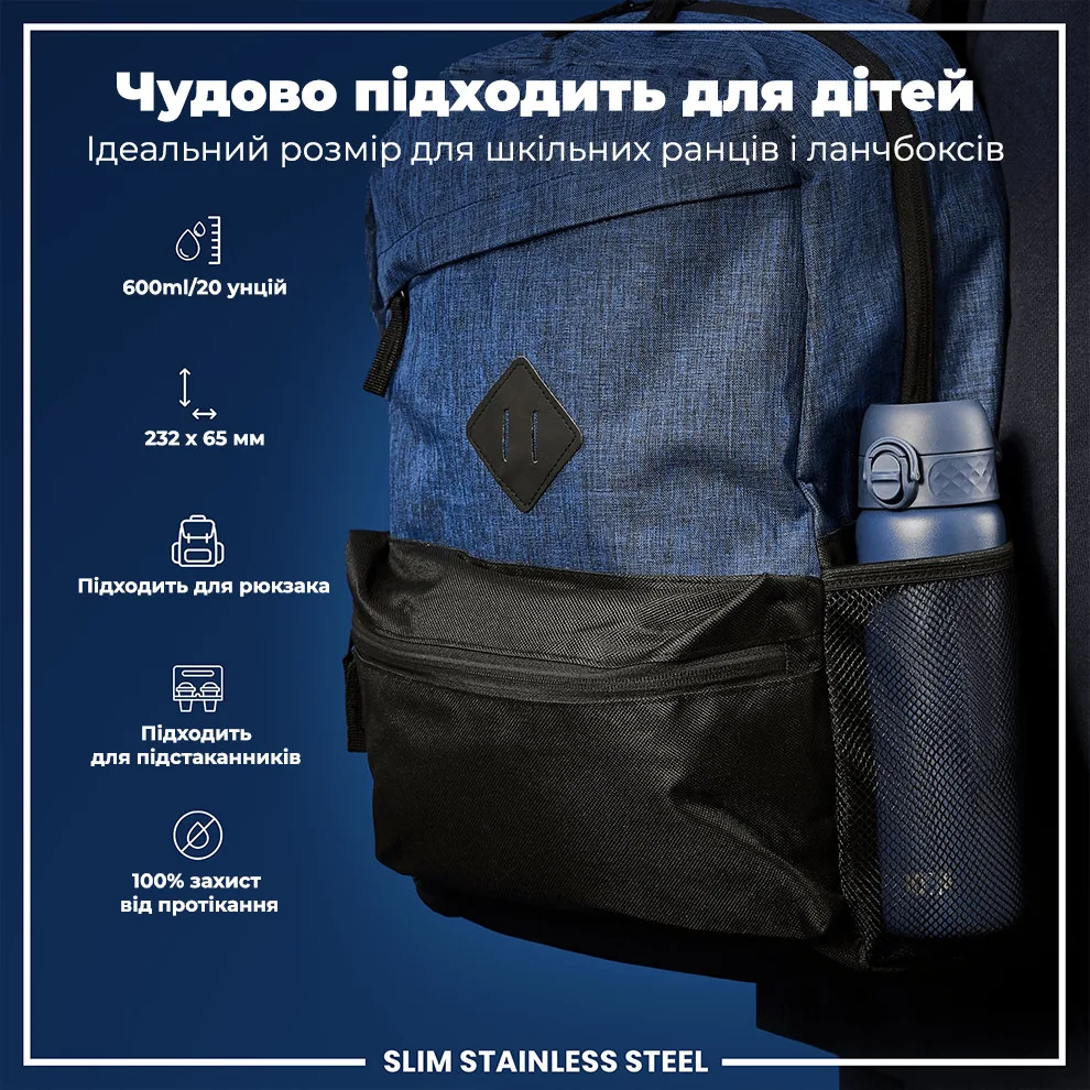 Пляшка для води ION8 нержавіюча сталь 600 мл синя