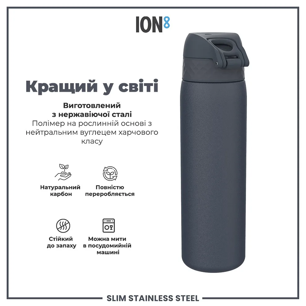 Пляшка для води ION8 нержавіюча сталь 600 мл синя