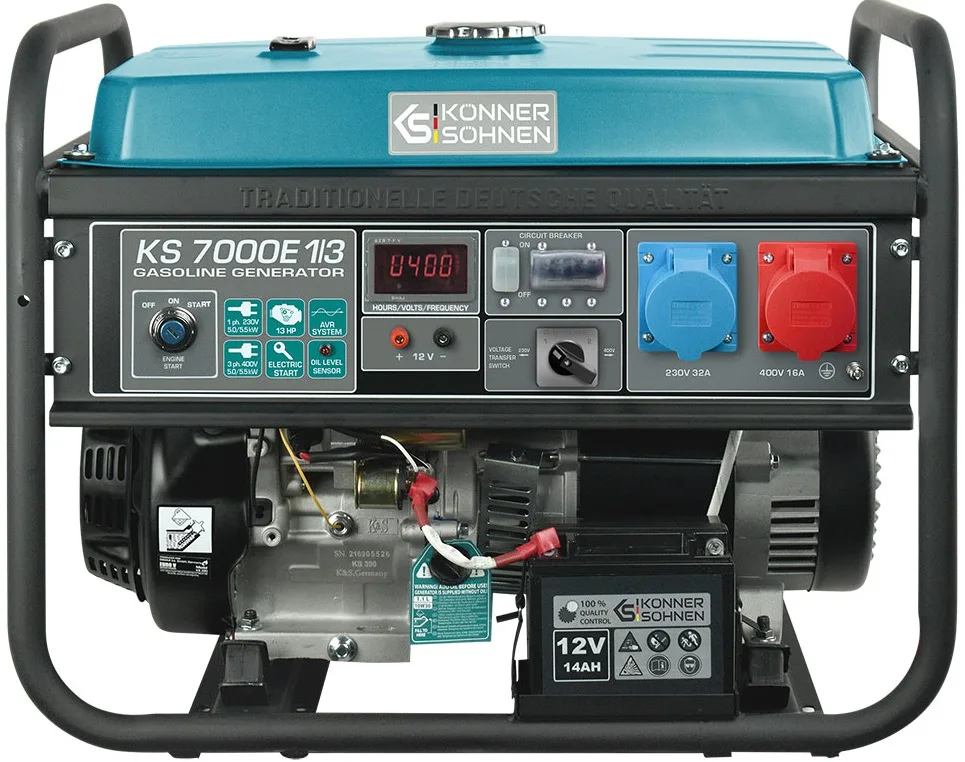 Генератор бензиновий KonnerSohnen KS 7000E 1/3, 230/400В, 5.5/5.0кВт, з LED-дисплеєм, електричним стартером та автоматичним вмикан