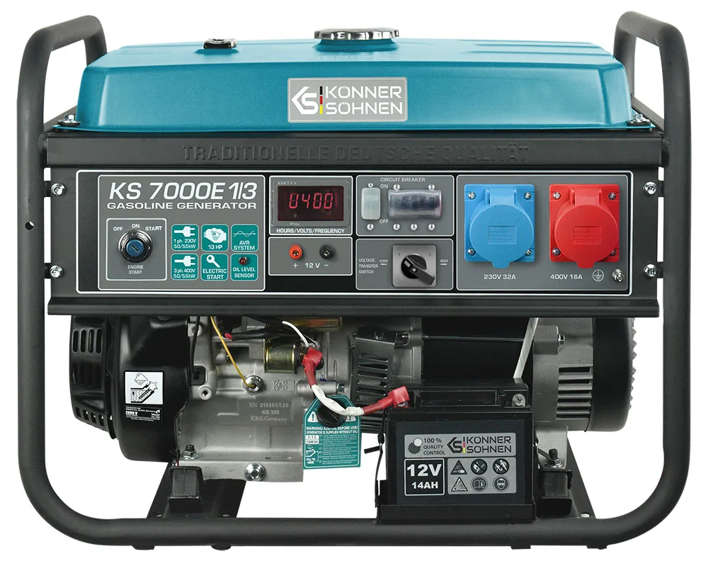 Генератор бензиновий KonnerSohnen KS 7000E 1/3, 230/400В, 5.5/5.0кВт, з LED-дисплеєм, електричним стартером та автоматичним вмикан