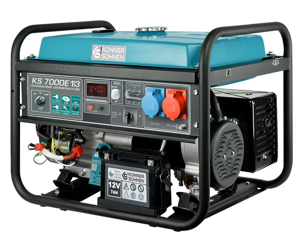 Генератор бензиновий KonnerSohnen KS 7000E 1/3, 230/400В, 5.5/5.0кВт, з LED-дисплеєм, електричним стартером та автоматичним вмикан