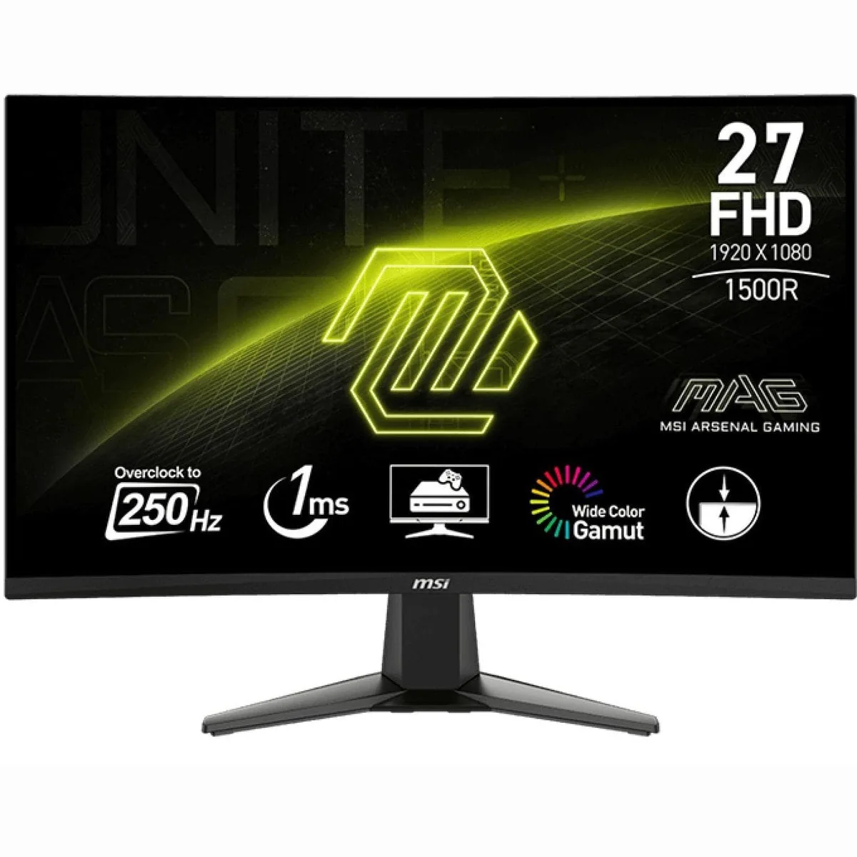 Монитор MSI 27" MAG 27C6X 2xHDMI, DP, USB-C, 2xUSB, Audio, VA, 250Hz, 1ms, sRGB 99%, изогнутый, AdaptiveSync.