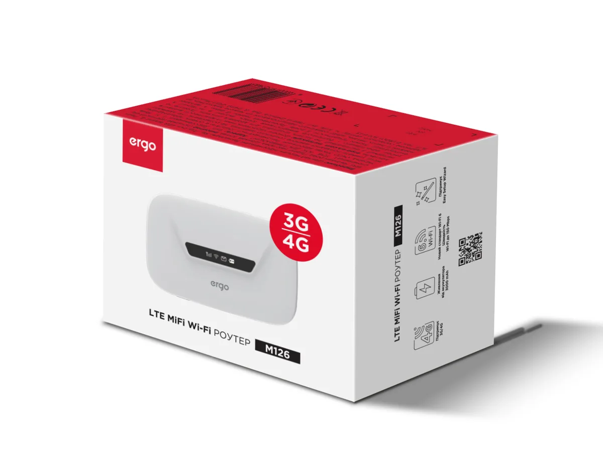 Роутер ERGO 4G LTE Wi-Fi 2,4 ГГц Белый 101х64х16,9 мм