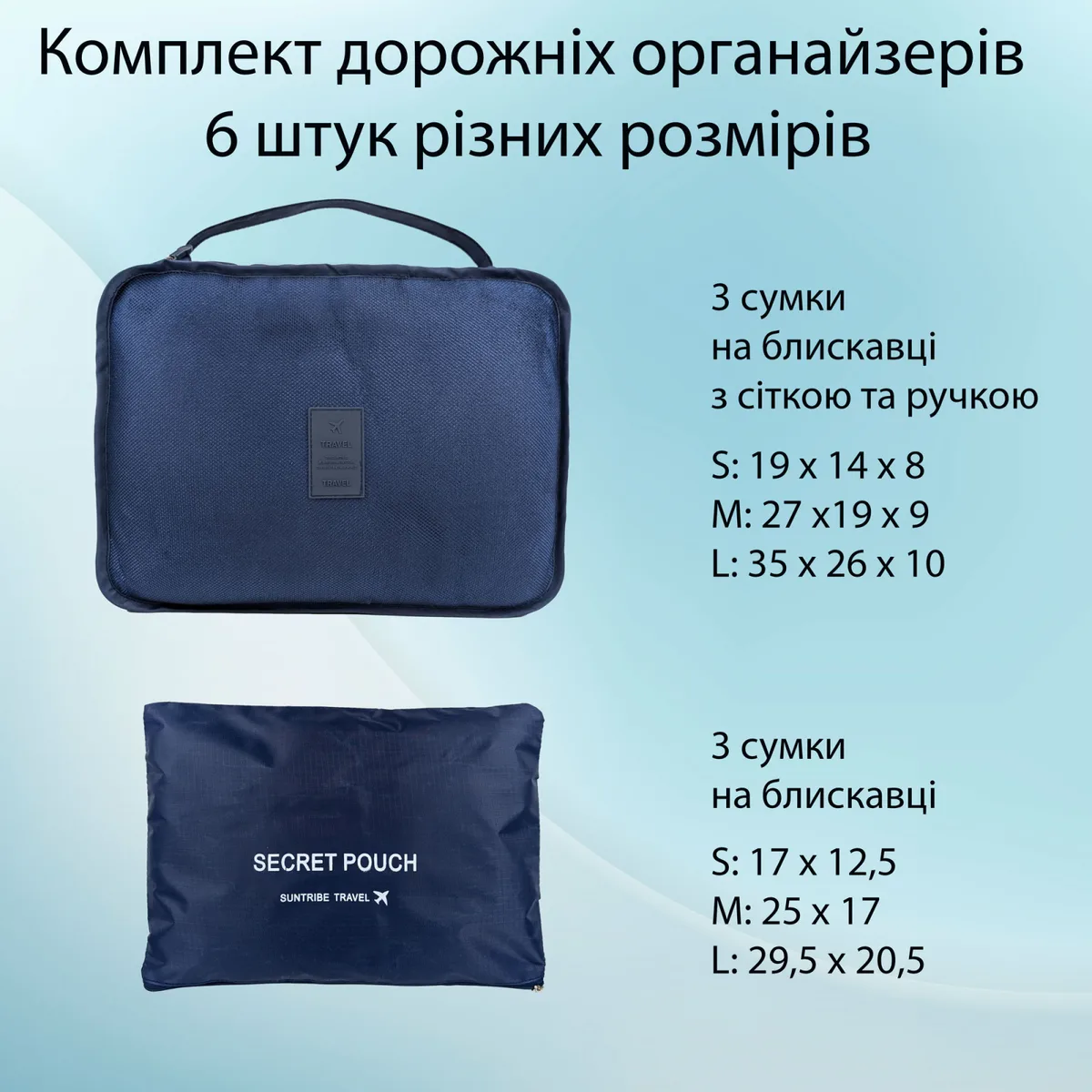 Набір органайзерів для подорожей LoveYouHome 6 шт поліестер синій