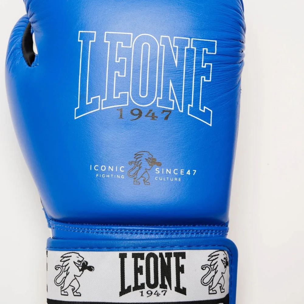 Боксерські рукавиці Leone натуральна шкіра 10 унцій сині з бинтами 4 м