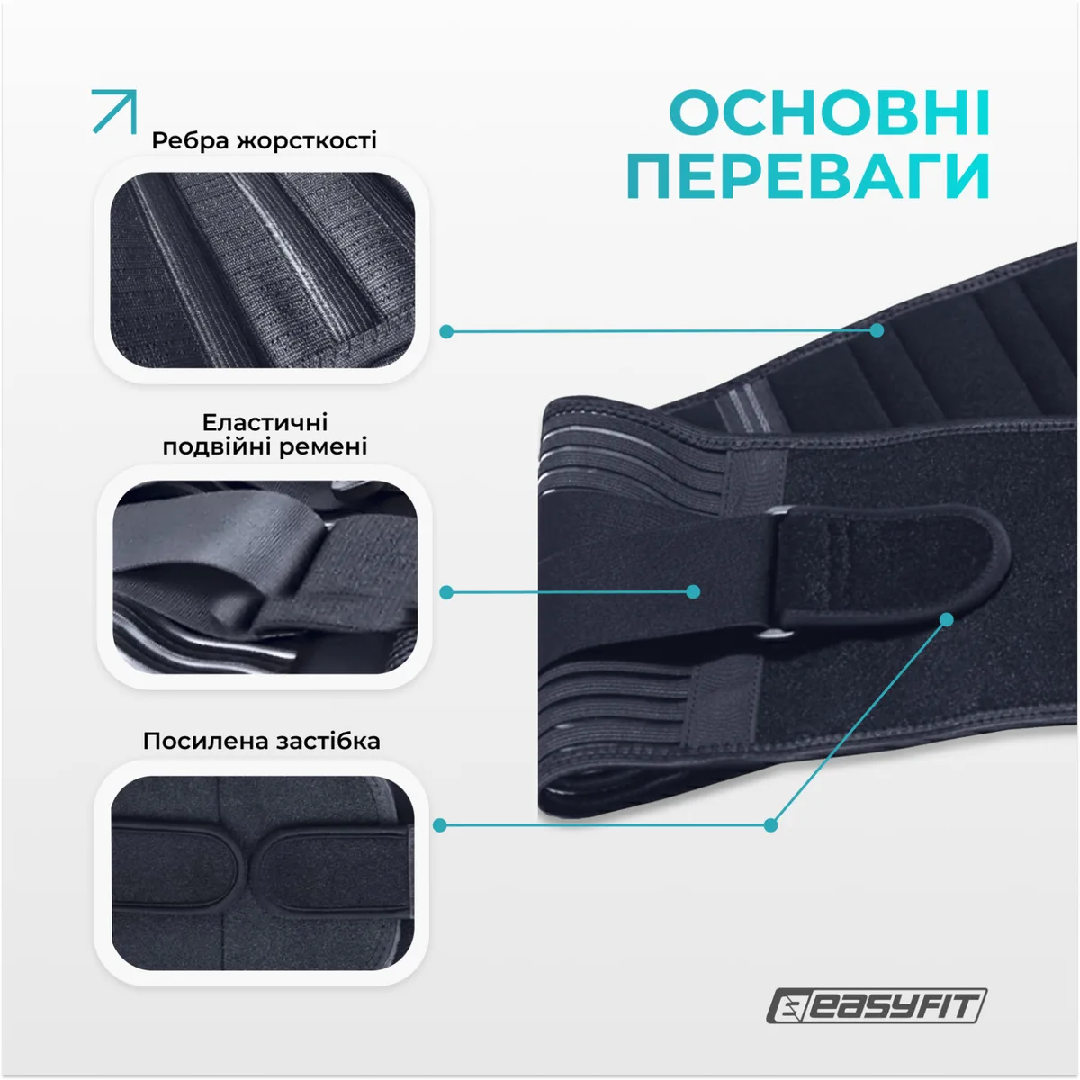 Пояс для спины EasyFit неопрен S черный 4 ребра жесткости