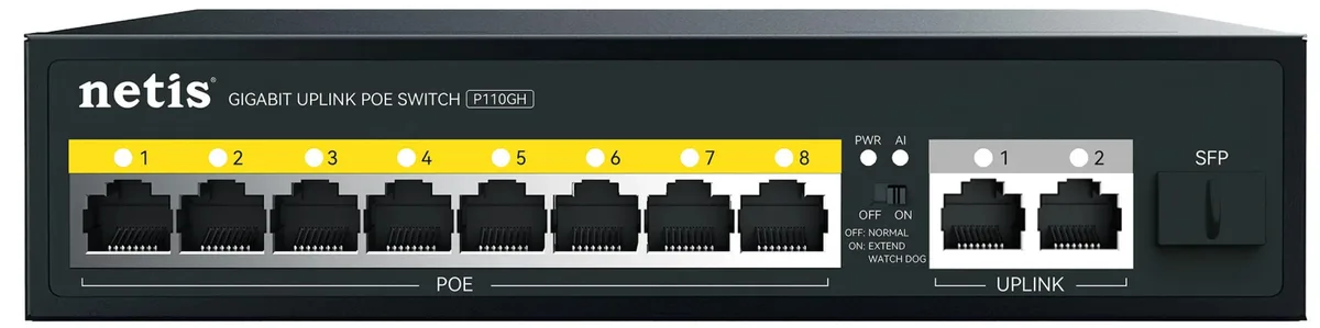 Комутатор Netis P110GH 8xFE PoE, 3xGE (2xUplink, 1xSFP), 120Вт, Некерований